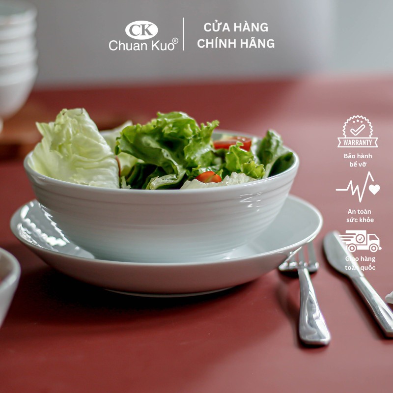 Đĩa sâu vân xoáy trắng trơn sứ CK dày dặn size 18 20 23cm - Dĩa sâu lòng ăn súp, salad - Vỡ 1 đổi 1