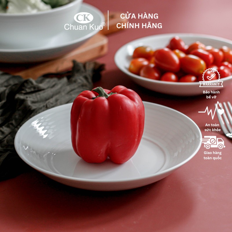 Đĩa sâu vân xoáy trắng trơn sứ CK dày dặn size 18 20 23cm - Dĩa sâu lòng ăn súp, salad - Vỡ 1 đổi 1