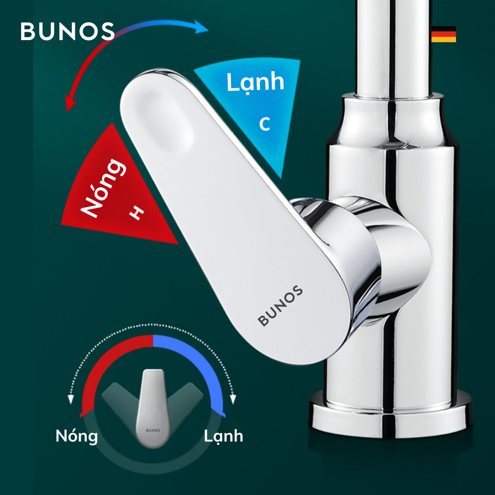 Vòi rửa chén nóng lạnh BUNOS chất liệu thép không gỉ, 2 chế đô phun nước