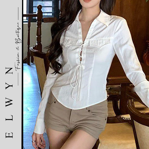 Áo sơ mi nữ dài tay phối dây rút siêu tôn dáng ELWYN EL148 | Shopee ...