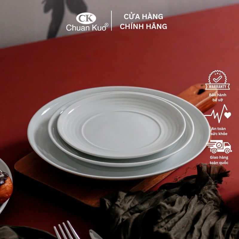 Đĩa cạn vân xoáy trắng trơn sứ CK dày dặn size 16 18 22.5cm - Dĩa cạn sang trọng nhà hàng, fine dining - Vỡ 1 đổi 1