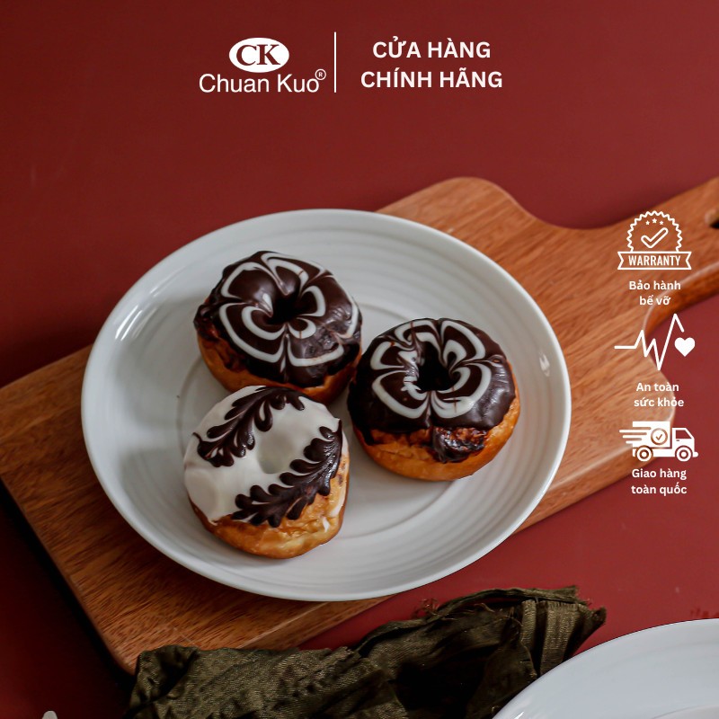 Đĩa cạn vân xoáy trắng trơn sứ CK dày dặn size 16 18 22.5cm - Dĩa cạn sang trọng nhà hàng, fine dining - Vỡ 1 đổi 1