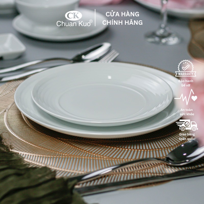 Đĩa cạn vân xoáy trắng trơn sứ CK dày dặn size 16 18 22.5cm - Dĩa cạn sang trọng nhà hàng, fine dining - Vỡ 1 đổi 1