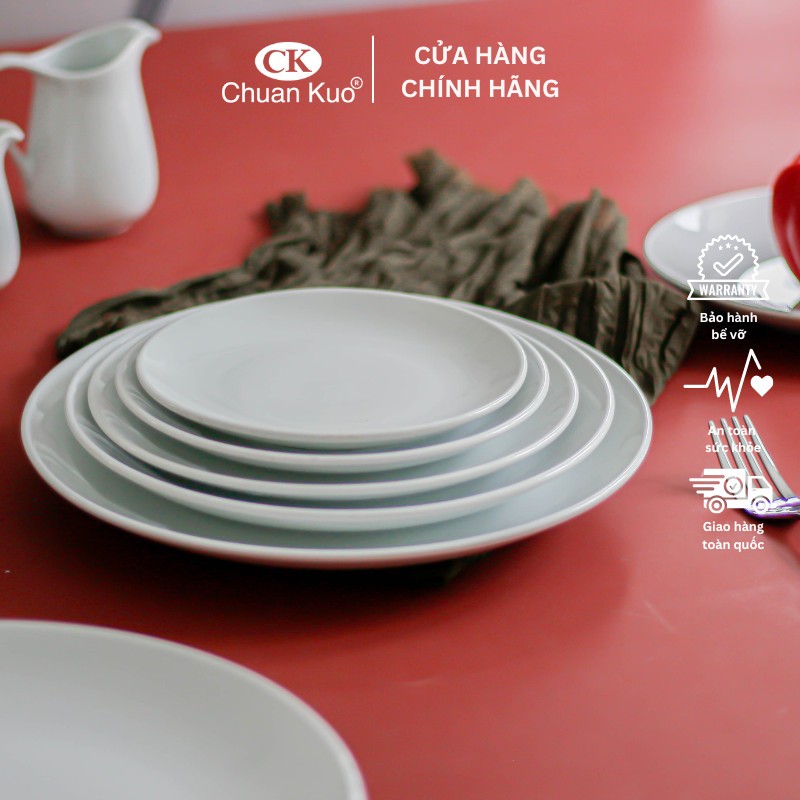 Đĩa tròn phẳng trắng trơn 16 17 20 22 26cm - Dĩa cạn trắng nhà hàng sứ CK sang trọng - Vỡ 1 đổi 1