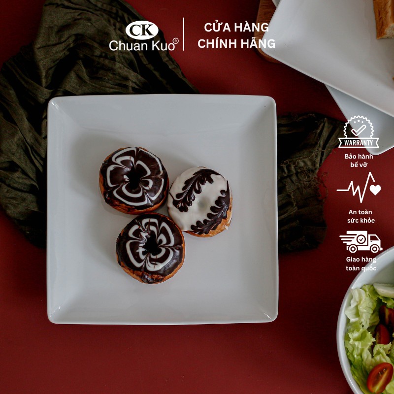 Đĩa vuông sứ CK cao cấp 21cm - Dĩa cạn vuông nhà hàng sang trọng - Dĩa fine dining - Vỡ 1 đổi 1