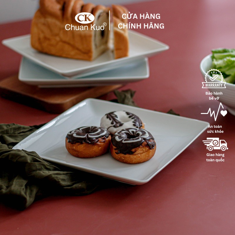 Đĩa vuông sứ CK cao cấp 21cm - Dĩa cạn vuông nhà hàng sang trọng - Dĩa fine dining - Vỡ 1 đổi 1