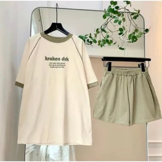 Set Bộ Áo Thun + Quần Short Ống Rộng Nữ Form Rộng KRAKEN