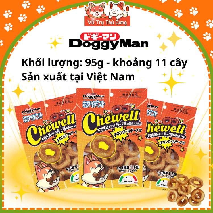 Snack Cho Chó Bánh Donut Da Bò Cuộn Thịt Gà DoggyMan 60g