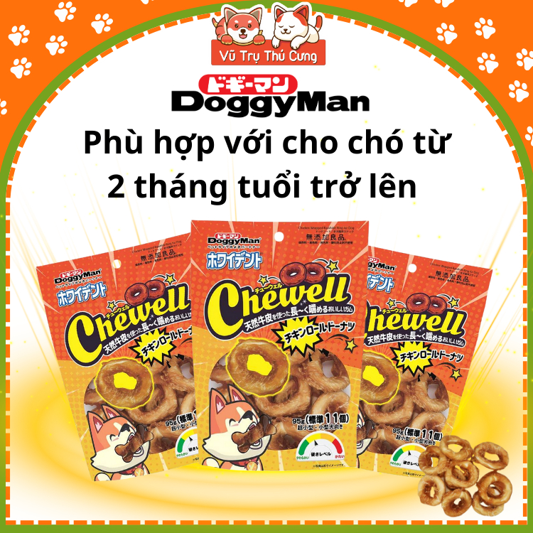Snack Cho Chó Bánh Donut Da Bò Cuộn Thịt Gà DoggyMan 60g