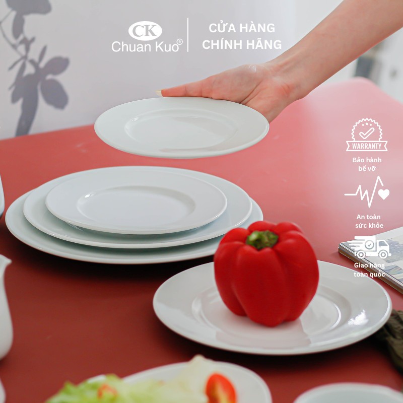 Đĩa tròn cạn trắng trơn 16 18 20 22 25cm - Dĩa cạn trắng nhà hàng sứ CK sang trọng - Vỡ 1 đổi 1