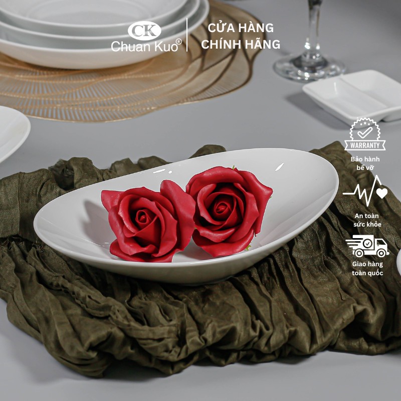 Đĩa thuyền sứ CK - Đĩa hình bầu dục sâu dài 23cm CB9310 - Dĩa salad nhà hàng, quán ăn - Vỡ 1 đổi 1 - CB9310