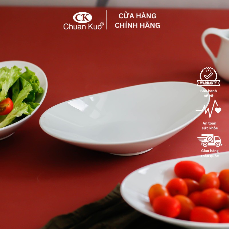 Đĩa thuyền sứ CK - Đĩa hình bầu dục sâu dài 23cm CB9310 - Dĩa salad nhà hàng, quán ăn - Vỡ 1 đổi 1 - CB9310