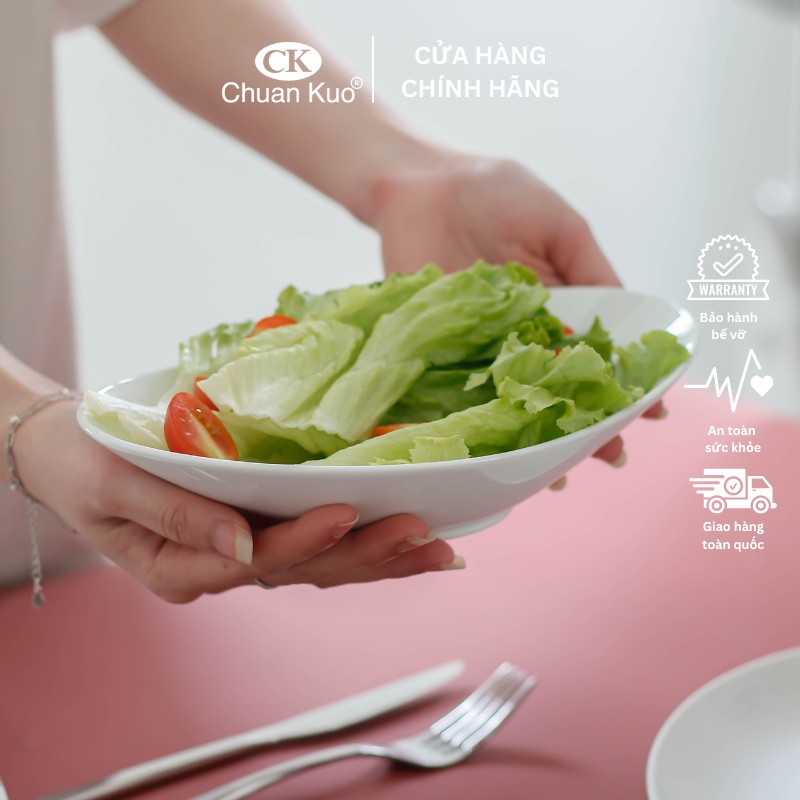 Đĩa thuyền sứ CK - Đĩa hình bầu dục sâu dài 23cm CB9310 - Dĩa salad nhà hàng, quán ăn - Vỡ 1 đổi 1 - CB9310