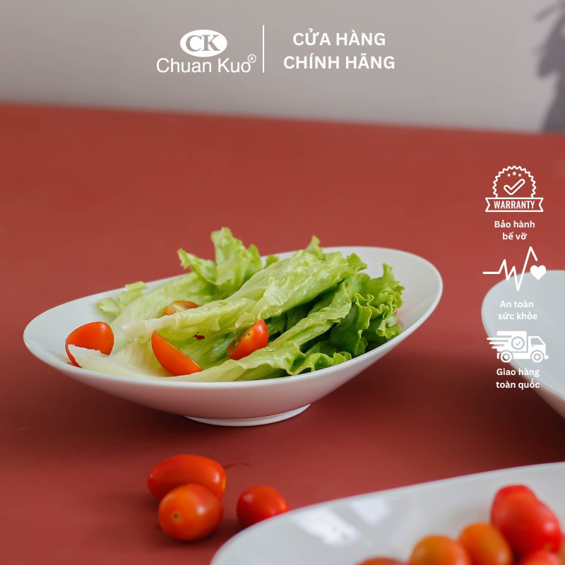 Đĩa thuyền sứ CK - Đĩa hình bầu dục sâu dài 23cm CB9310 - Dĩa salad nhà hàng, quán ăn - Vỡ 1 đổi 1 - CB9310