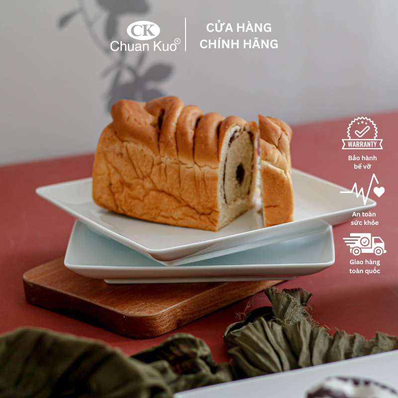 Đĩa vuông sứ CK cao cấp 21cm - Dĩa cạn vuông nhà hàng sang trọng - Dĩa fine dining - Vỡ 1 đổi 1