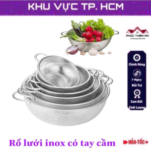 Rổ lưới tròn 2 quai, đựng đồ đa năng, chất liệu inox, có chân dưới đáy - tiện dụng, siêu bền