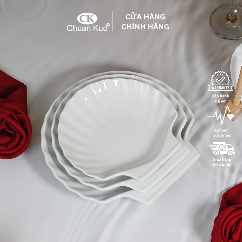 Đĩa sứ hình vỏ sò cao cấp sứ CK size 15 17 19cm - Dĩa sứ trang trí đẹp mắt nhà hàng sang trọng - Vỡ 1 đổi 1