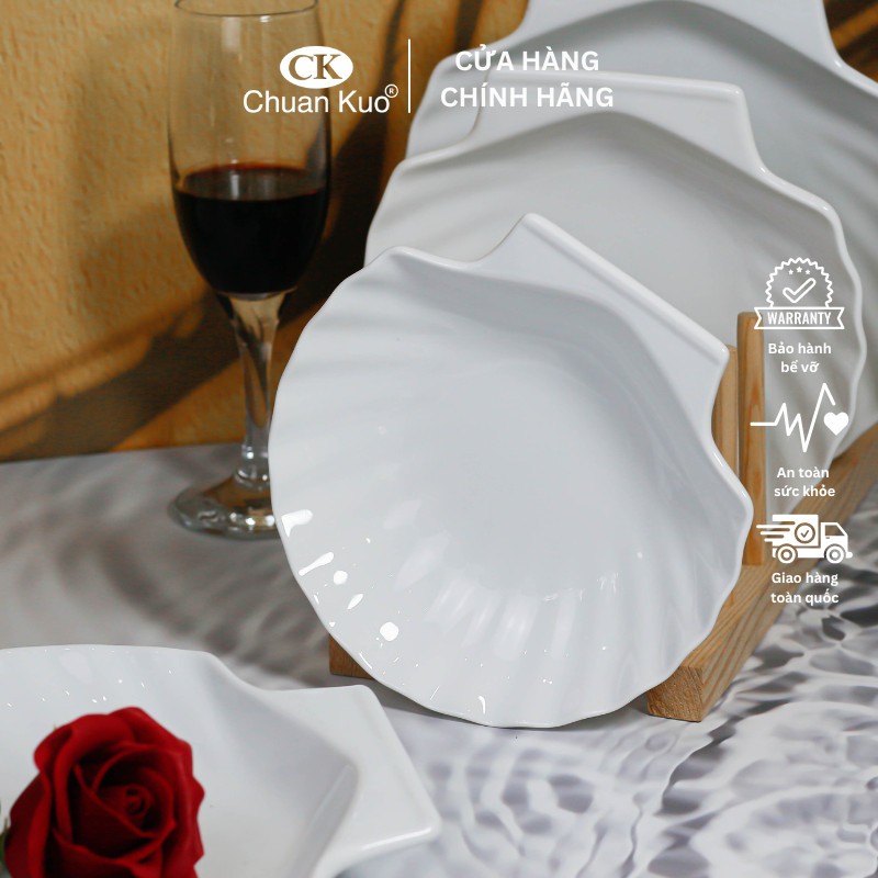 Đĩa sứ hình vỏ sò cao cấp sứ CK size 15 17 19cm - Dĩa sứ trang trí đẹp mắt nhà hàng sang trọng - Vỡ 1 đổi 1