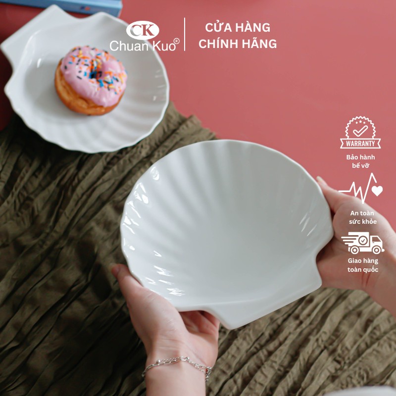 Đĩa sứ hình vỏ sò cao cấp sứ CK size 15 17 19cm - Dĩa sứ trang trí đẹp mắt nhà hàng sang trọng - Vỡ 1 đổi 1