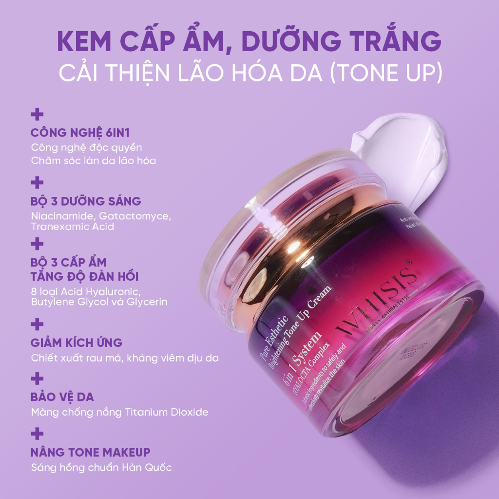 Ảnh Kem Dưỡng Ẩm Trắng Da 6 in 1 WHISIS Pure Esthetic Brightening Tone Up Cream Cấp Ẩm, Nâng Tone, Giảm Nám, Trẻ Hoá Da 50g 1