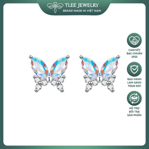 Khuyên tai bạc nữ TLEE, bông tai bạc cánh bướm lấp lánh TLEE JEWELRY B0413