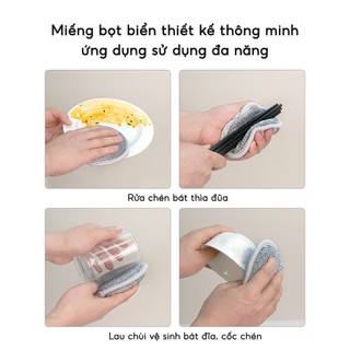 Combo 3 miếng bọt biển rửa chén 3 lớp - giẻ cọ xoong nồi đa năng tạo bọt tiện lợi #A257