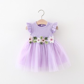 Váy thun cotton phối lưới xinh cho bé gái 6th-3 tuổi Váy đầm bé gái dự tiệc kết hoa eo D1018