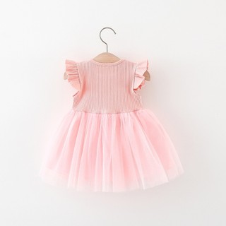 Váy thun cotton phối lưới xinh cho bé gái 6th-3 tuổi Váy đầm bé gái dự tiệc kết hoa eo D1018