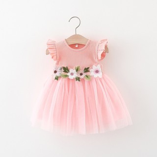 Váy thun cotton phối lưới xinh cho bé gái 6th-3 tuổi Váy đầm bé gái dự tiệc kết hoa eo D1018