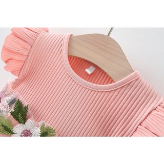 Váy thun cotton phối lưới xinh cho bé gái 6th-3 tuổi Váy đầm bé gái dự tiệc kết hoa eo D1018