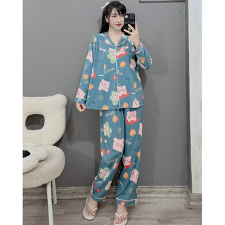Bộ Bầu Bộ Sau Sinh - BỘ DÀI LANH CỔ PIZAMA - 7 MÀU , Mềm Mịn Mát ,7 Màu { Freeship }