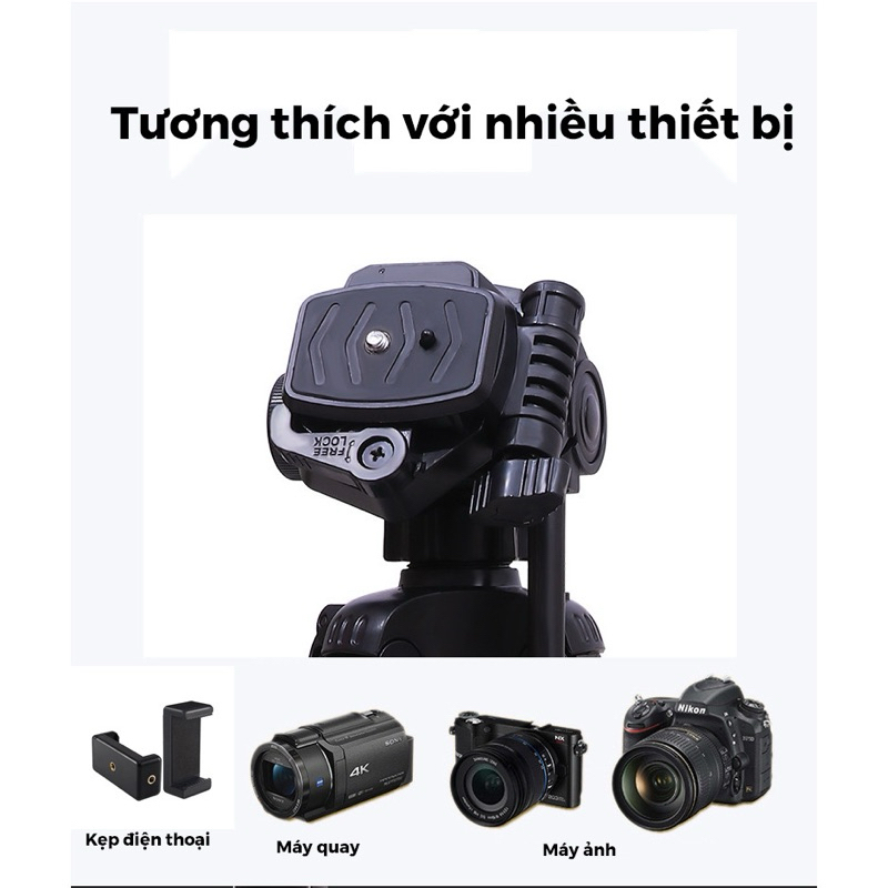 Tripod 360 Cao 1m8/1m7/1m4, Điện Thoại Kiêm Chân Máy Ảnh 360 Độ 3 Chân Đa Năng, Điều Chỉnh Cao Thấp, Thiết Kế Chắc Chắn