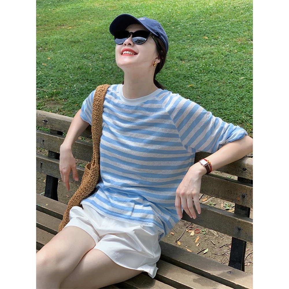 Áo thun Nữ dài tay kẻ sọc JULY fashion2023, Áo phông nữ kẻ sọc chất xược, dáng rộng