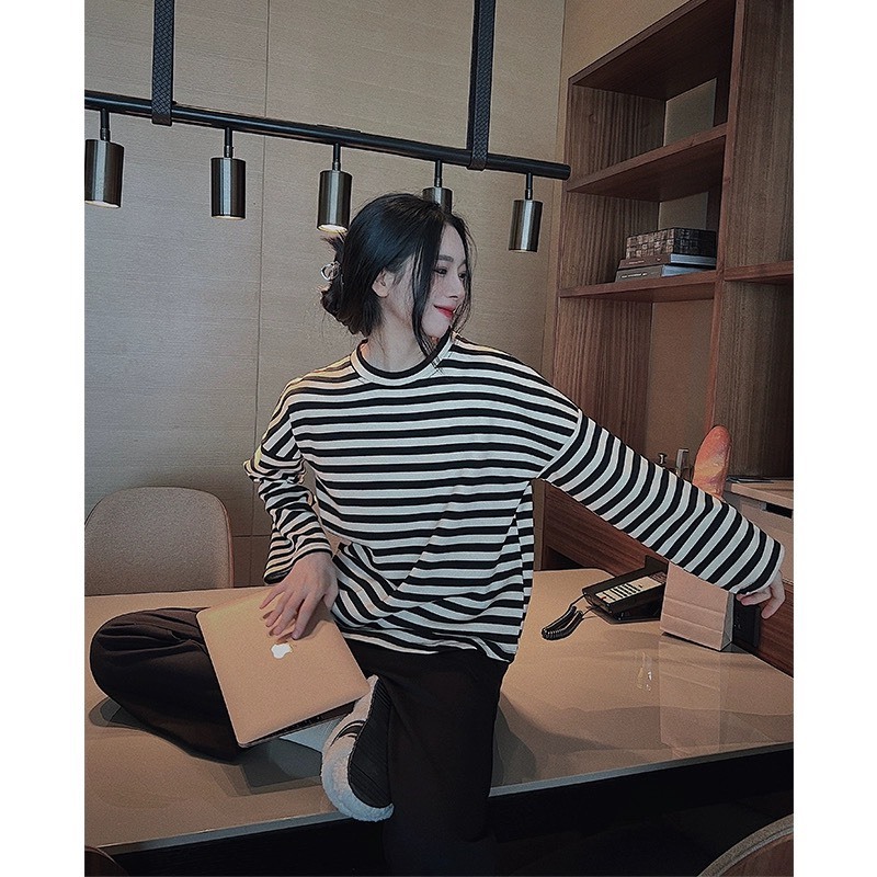 Áo thun Nữ dài tay kẻ sọc JULY fashion2023, Áo phông nữ kẻ sọc chất xược, dáng rộng