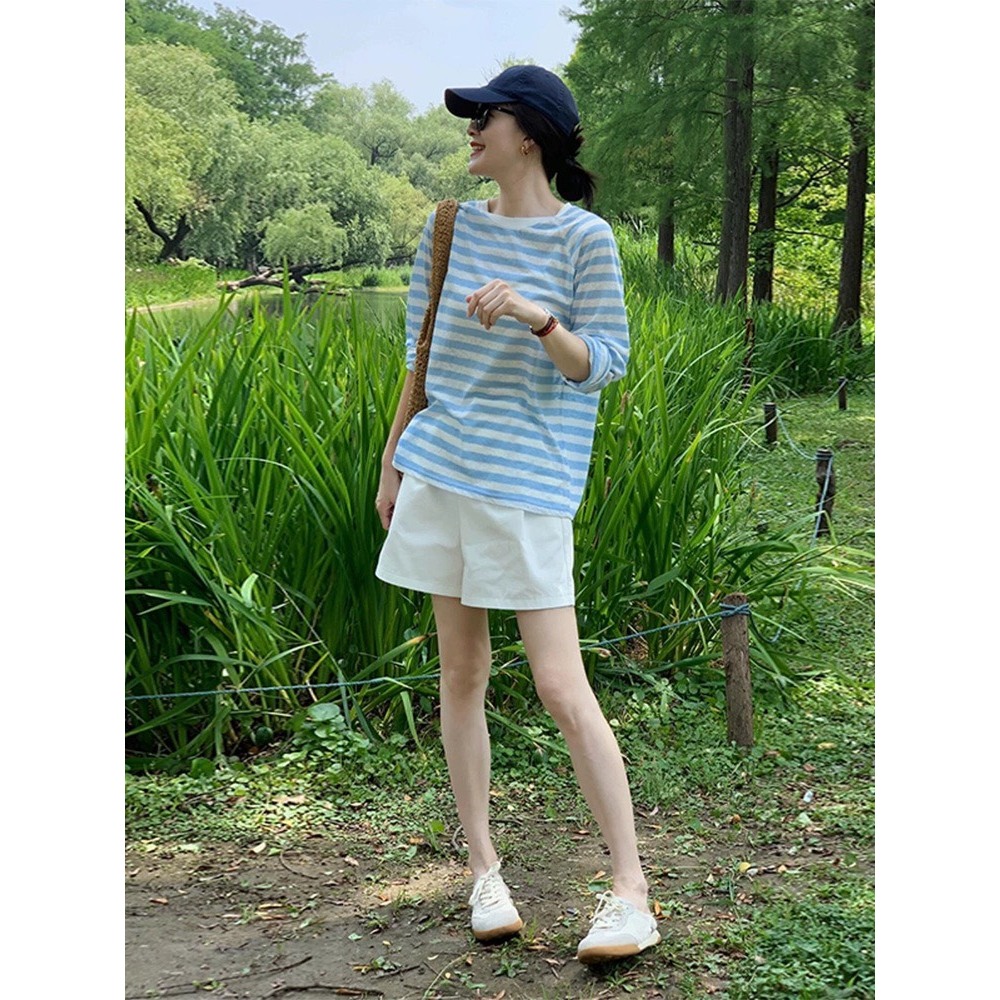 Áo thun Nữ dài tay kẻ sọc JULY fashion2023, Áo phông nữ kẻ sọc chất xược, dáng rộng