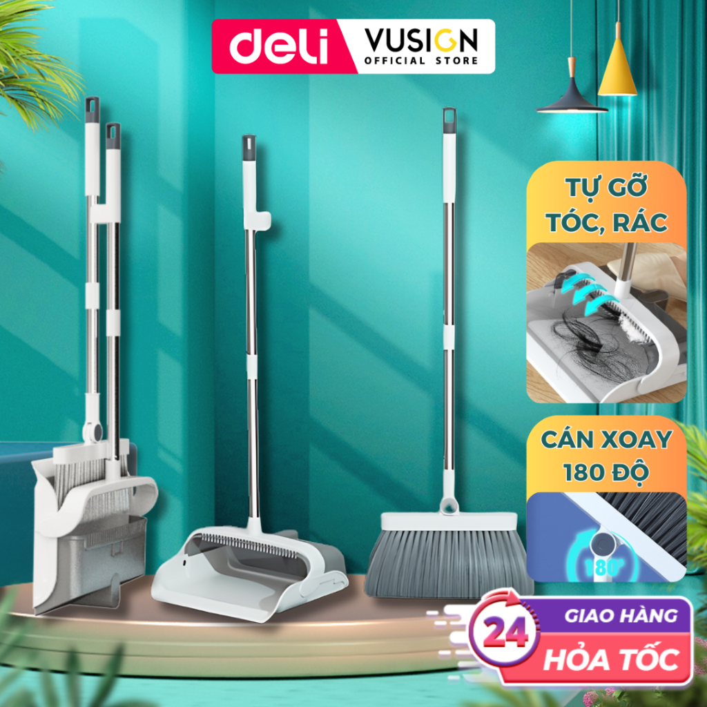 Bộ Chổi Quét Nhà 180 Độ Deli - Ky Hốt Rác Có Lược Chống Mắc Tóc, Có Thể ...