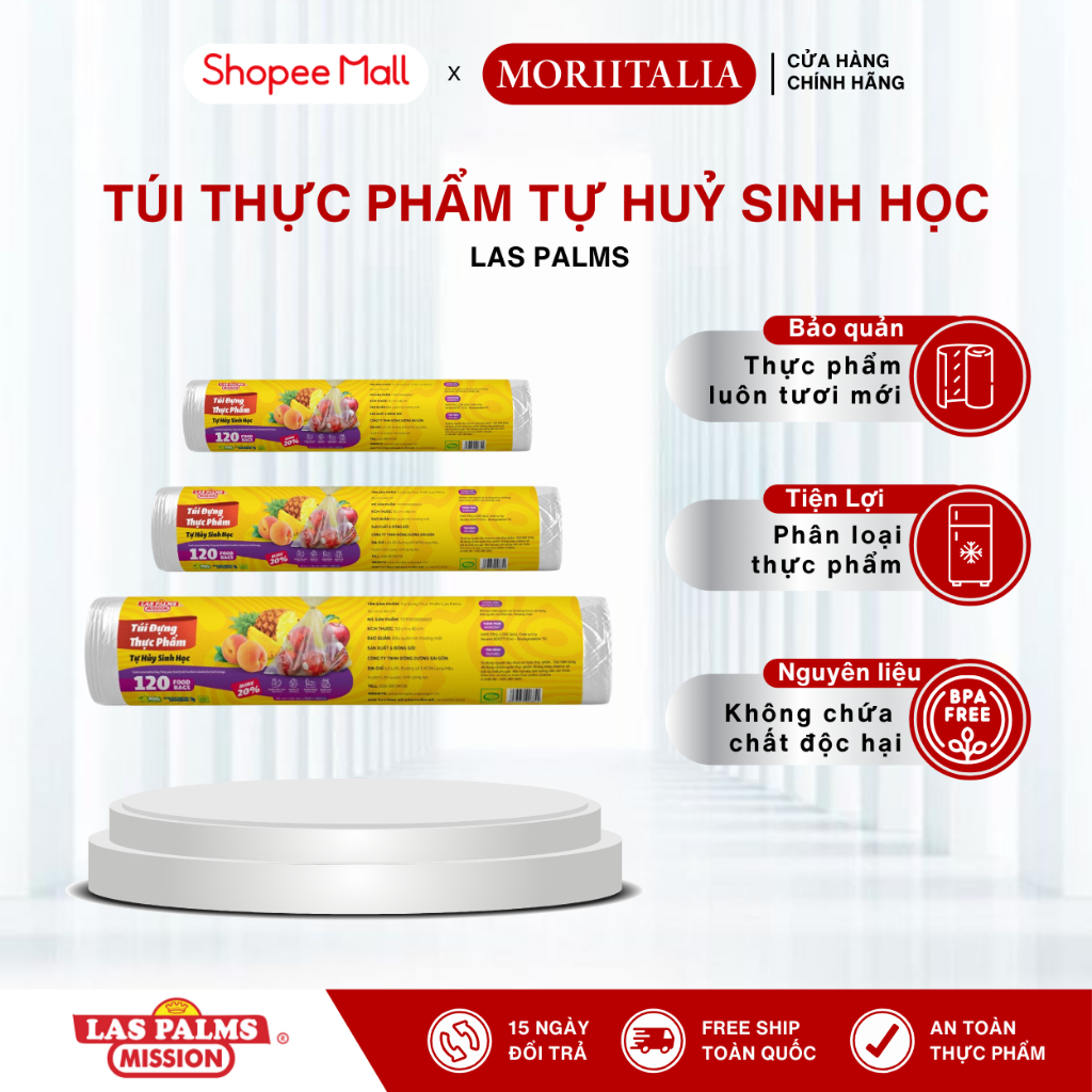 Ảnh Túi Đựng Thực Phẩm LAS PALMS Tự Huỷ Sinh Học (120 túi/Cuộn) - Nhiều kích thước, An toàn tiện lợi 1