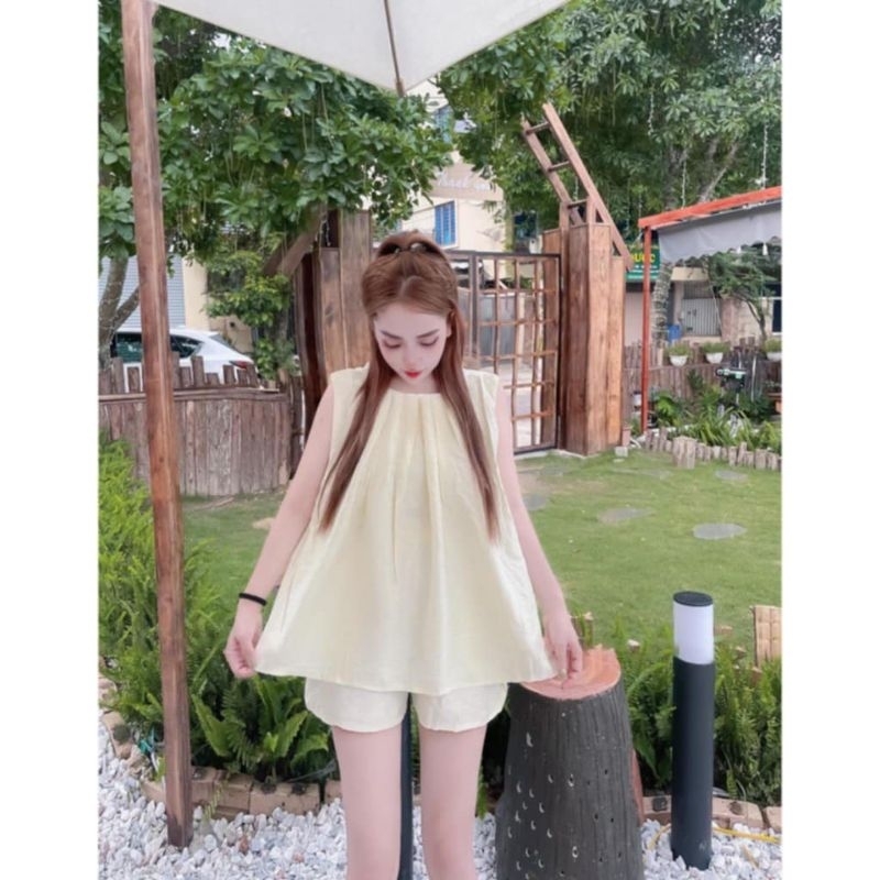 Đồ bộ nữ, bộ đũi nữ, áo sát nách có xếp ly quần ngắn đũi tơ xước, đủ size