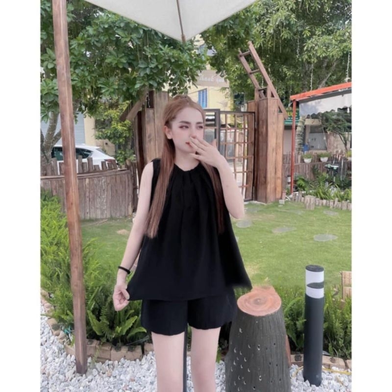 Đồ bộ nữ, bộ đũi nữ, áo sát nách có xếp ly quần ngắn đũi tơ xước, đủ size