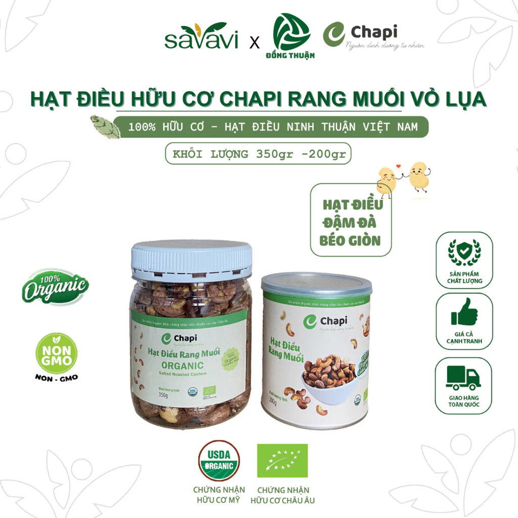 Hạt Điều Hữu Cơ Chapi Rang Muối - Organic - Nguyên Vỏ Lụa/ Bóc Vỏ - Hạt Điều Ninh Thuận