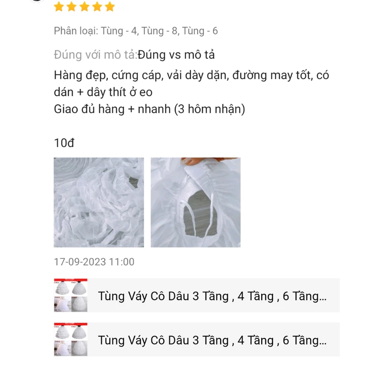 Tùng Váy Cô Dâu 6 Tầng phồng mặc trong váy cô dâu chuyên dùng cho váy cưới vừa, khung chắc chắn