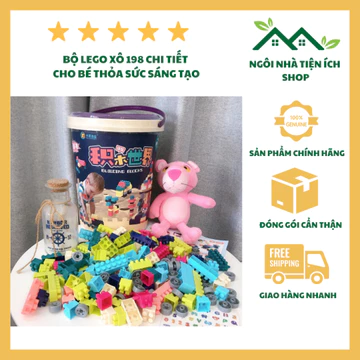Bộ LEGO Xô 198 Chi Tiết Cho Bé Thỏa Sức Sáng Tạo, Lego Chi Tiết To, Tặng Kèm Thùng Đựng Đồ Chơi