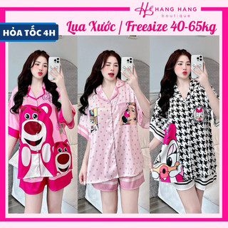 Đồ ngủ nữ 45-65kg, pijama đùi ngắn tay dơi dáng rộng lụa xước mềm mát 65CC01, đồ bộ nữ đồ mặc nhà thiết kế sang chảnh