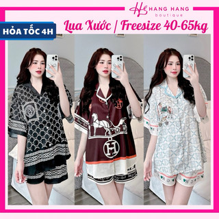 Đồ ngủ nữ 45-65kg, pijama đùi ngắn tay dơi dáng rộng lụa xước mềm mát 65CC01, đồ bộ nữ đồ mặc nhà thiết kế sang chảnh