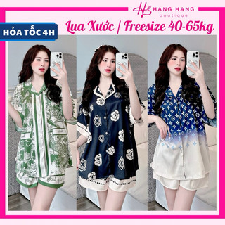 Đồ ngủ nữ 45-65kg, pijama đùi ngắn tay dơi dáng rộng lụa xước mềm mát 65CC01, đồ bộ nữ đồ mặc nhà thiết kế sang chảnh
