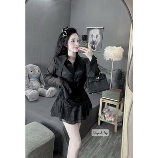 Set váy thời trang nữ mặc đi chơi dạo phố chất voan tơ áo dài tay cổ nhọn sơmi mix chân váy xòe thiết kế xinh xắn
