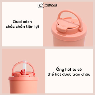 Ly giữ nhiệt Pastel V2 inox 316 tráng sứ ống hút trân châu, bình giữ nhiệt trà sữa 830ml Fan House