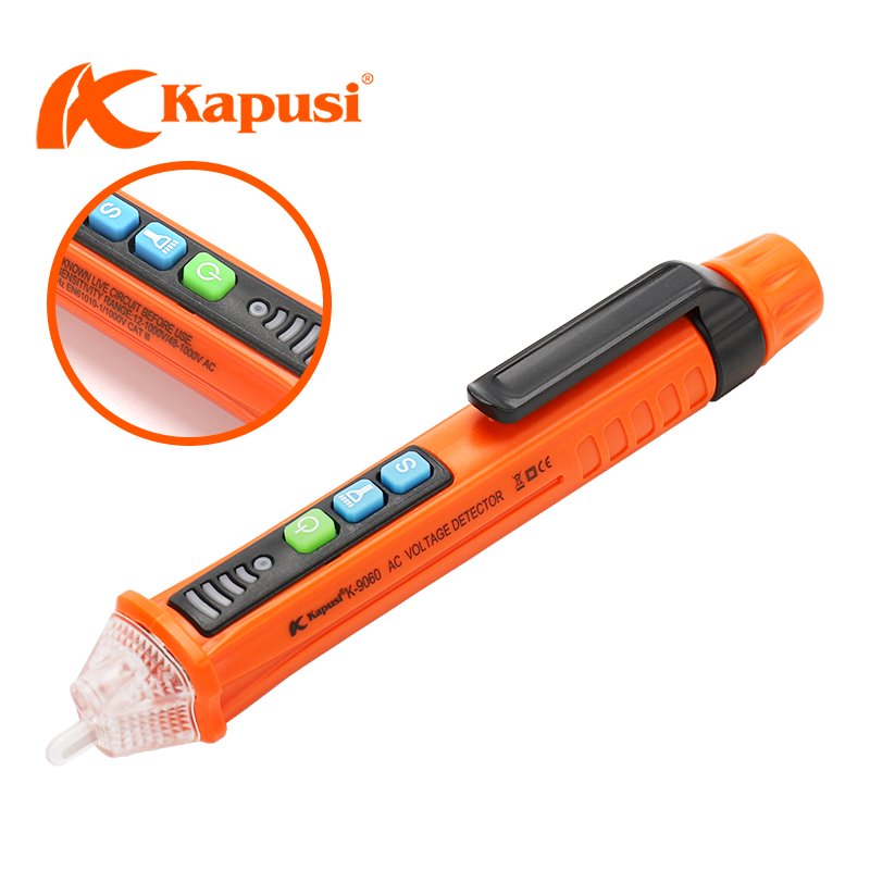 Bút thử điện, dò thông mạch âm tường cảm ứng có đèn KAPUSI K-9060 đo điện áp 90-1000VAC
