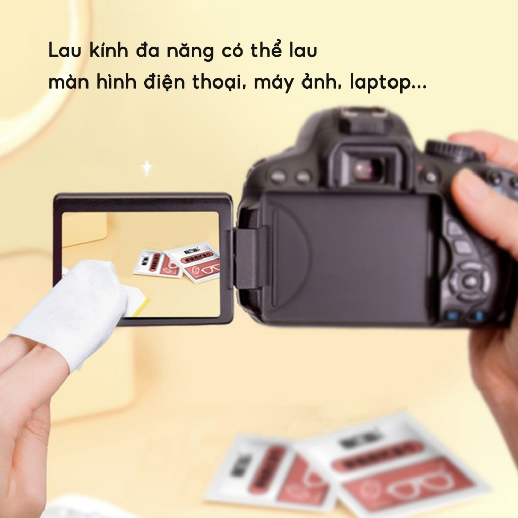 Hộp 100 Khăn lau kính mắt kính cận, Giấy lau kính nano chống sương mờ vân tay, bụi bẩn tiện lợi