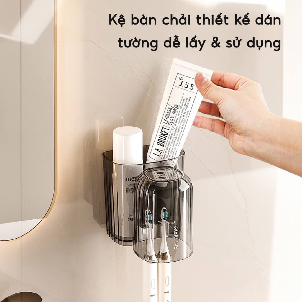 Kệ Để Bàn Chải Đánh Răng Kèm Cốc Dán Tường Đa Năng, Giá Để Đồ Nhà Tắm Đồ Vệ Sinh Cá Nhân Acrylic